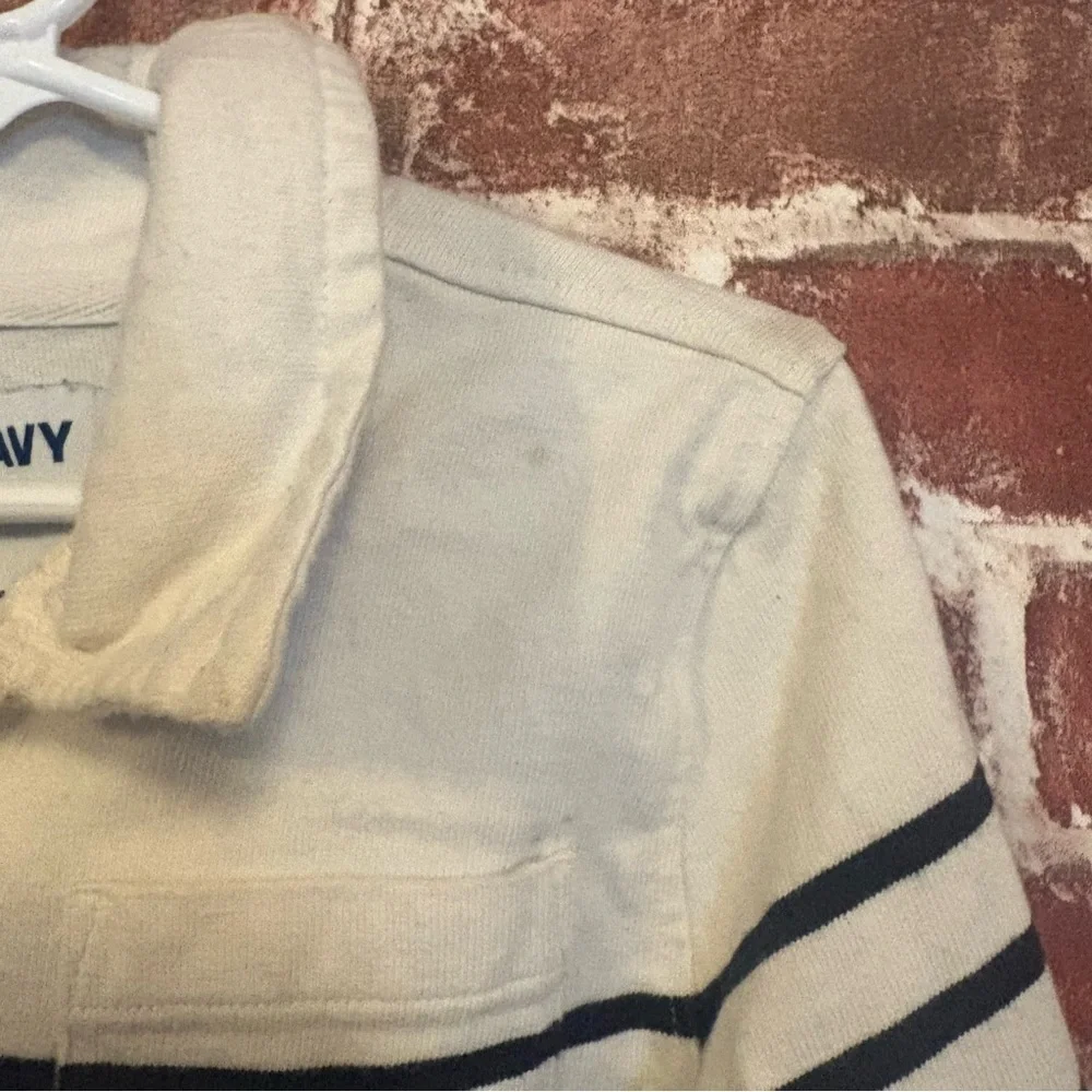 Old Navy Cream and Black Striped Quarter-Zip Kids Top